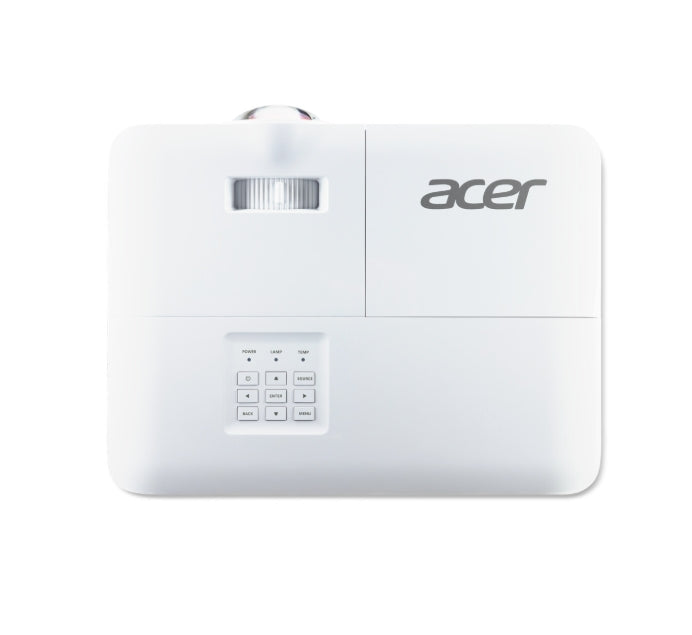 Проектор Acer S1387n, DLP, късофокусен 0.5, WXGA (1280x800), 4000 ANSI Lum, 20 000:1, 1x Zoom, 2x HDMI (1.4b), компонентно видео (D-sub), PC Audio 3.5mm, RCA, DC изход (5V/1A, USB-A), RG-45, RS232, високоговорител 16W, 3.1 kg, 3Y, бял