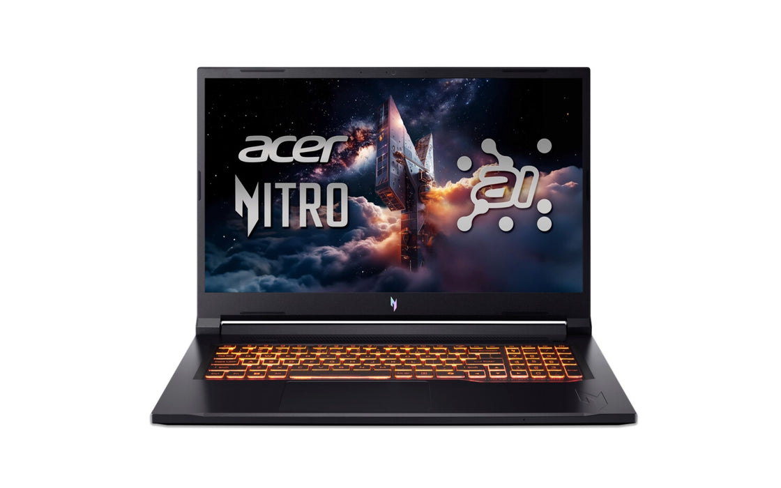 Acer Nitro V17, NG-ANV17-41-R14D, AMD Ryzen R7 260 AI (до 5.1GHz, 16MB), 17.3" FHD(1920x1080) IPS 144Hz, 1*16GB DDR5 (1 свободен слот), 1024GB PCIe NVMe SSD, NVIDIA GeForce RTX 4050 6GB GDDR6, Wi-Fi AX, BT, Win 11 Home, черен