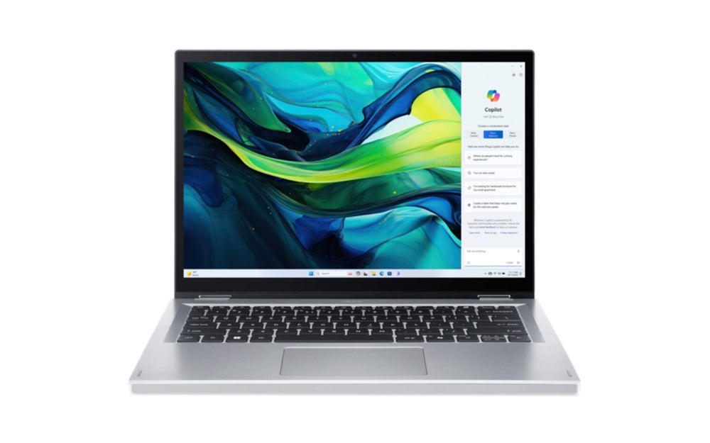 Acer Aspire Go Spin 14, AGSP14-31PT-3593, Intel i3 N355 (до 3.9GHz, 6MB), 14'' WUXGA (1920x1200) IPS Touch (с поддръжка на писалка), 8GB DDR5 вградена памет, SSD 256GB, HD уеб камера, WiFi6ax, BT 5.2, Win 11 Home