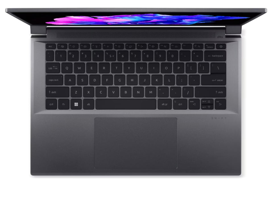 Acer Swift X 14, SFX14-71G-75L8, Intel Core i7-13700H (3.70GHz до 5.00GHz, 24MB), 14.5" 2.8K OLED (2880x1800) 120Hz, 16GB DDR5, 1024 GB NVMe SSD, RTX 4050 6GB GDDR6, FHD камера, WiFi 6E, BT 5.1, Micro SD карта, подсветка на клавиатурата, Windows 11 Home,
