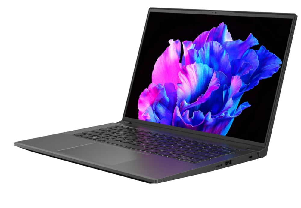 Acer Swift X 14, SFX14-71G-75L8, Intel Core i7-13700H (3.70GHz до 5.00GHz, 24MB), 14.5" 2.8K OLED (2880x1800) 120Hz, 16GB DDR5, 1024 GB NVMe SSD, RTX 4050 6GB GDDR6, FHD камера, WiFi 6E, BT 5.1, Micro SD карта, подсветка на клавиатурата, Windows 11 Home,