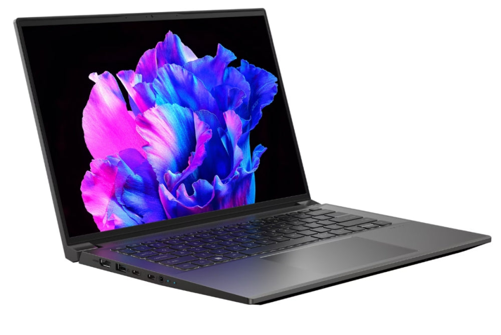 Acer Swift X 14, SFX14-71G-75L8, Intel Core i7-13700H (3.70GHz до 5.00GHz, 24MB), 14.5" 2.8K OLED (2880x1800) 120Hz, 16GB DDR5, 1024 GB NVMe SSD, RTX 4050 6GB GDDR6, FHD камера, WiFi 6E, BT 5.1, Micro SD карта, подсветка на клавиатурата, Windows 11 Home,