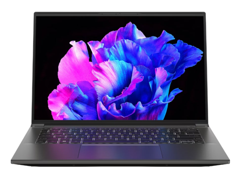 Acer Swift X 14, SFX14-71G-75L8, Intel Core i7-13700H (3.70GHz до 5.00GHz, 24MB), 14.5" 2.8K OLED (2880x1800) 120Hz, 16GB DDR5, 1024 GB NVMe SSD, RTX 4050 6GB GDDR6, FHD камера, WiFi 6E, BT 5.1, Micro SD карта, подсветка на клавиатурата, Windows 11 Home,