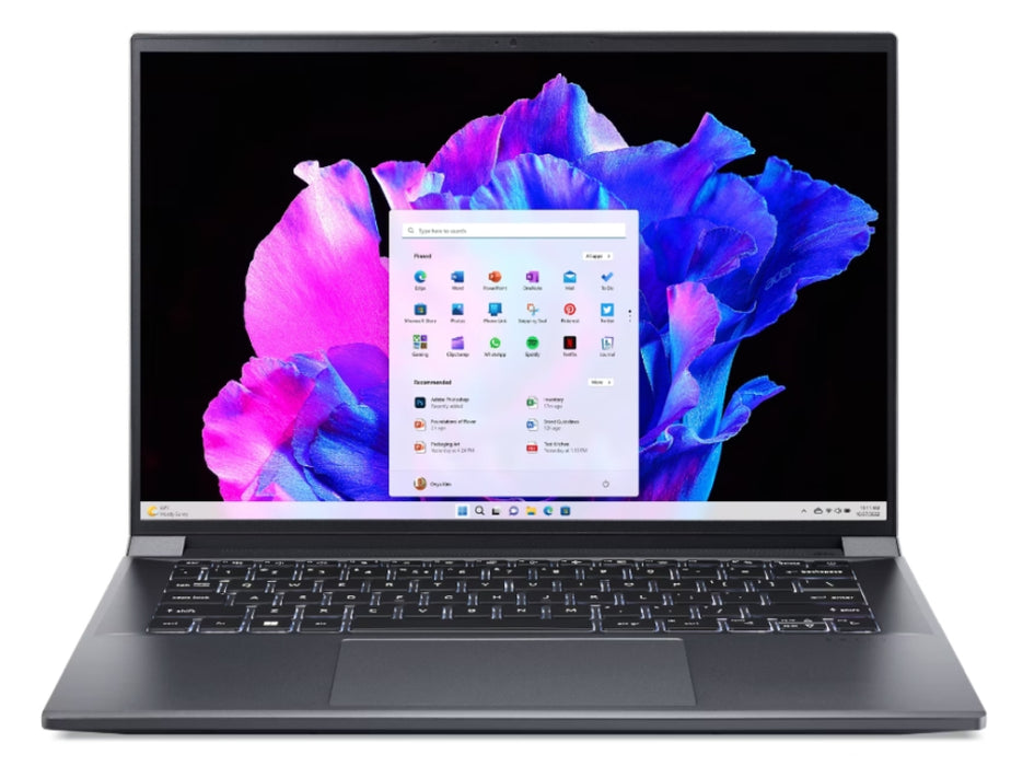 Acer Swift X 14, SFX14-71G-75L8, Intel Core i7-13700H (3.70GHz до 5.00GHz, 24MB), 14.5" 2.8K OLED (2880x1800) 120Hz, 16GB DDR5, 1024 GB NVMe SSD, RTX 4050 6GB GDDR6, FHD камера, WiFi 6E, BT 5.1, Micro SD карта, подсветка на клавиатурата, Windows 11 Home,