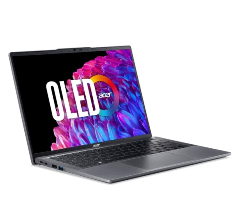 Acer SFG14-63-R1DP, AMD Ryzen 7 8845HS (до 5.1GHz, 16MB), 14'' CineCrystal OLED WQ2.8K 90Hz (2880 x 1800), AMD Radeon Graphics, 16GB LPDDR5 вградена памет, 512GB SSD NVMe, 50Wh, WIFI6E+BT 5.3, QHD камера, MicroSD четец, Win 11 Home, подсветка на клавиатур