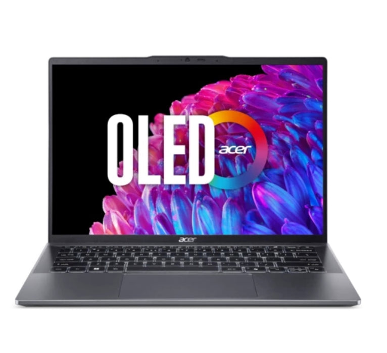 Acer SFG14-63-R1DP, AMD Ryzen 7 8845HS (до 5.1GHz, 16MB), 14'' CineCrystal OLED WQ2.8K 90Hz (2880 x 1800), AMD Radeon Graphics, 16GB LPDDR5 вградена памет, 512GB SSD NVMe, 50Wh, WIFI6E+BT 5.3, QHD камера, MicroSD четец, Win 11 Home, подсветка на клавиатур