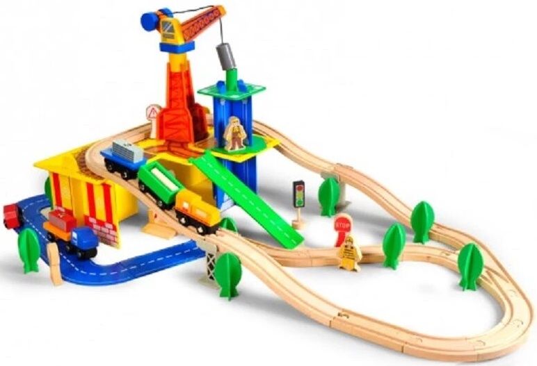 Дървено влакче с релси Acool Toy - 80 елемента