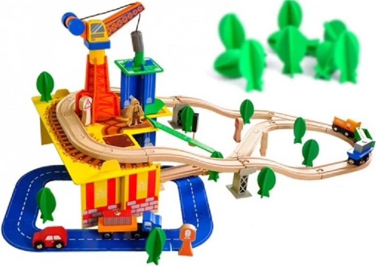 Дървено влакче с релси Acool Toy - 80 елемента