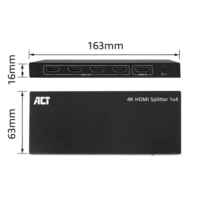 ACT HDMI Сплитер AC7832 4К HDMI сплитер 1 вход.4 HDMI изхода