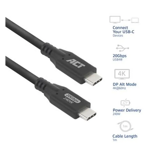 ACT Кабел USB-C - USB-C 1 м / USB4 20Gbps 240W