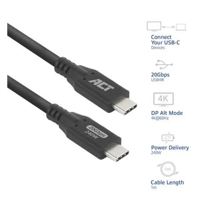 ACT Кабел USB-C - USB-C 1 м / USB4 20Gbps 240W
