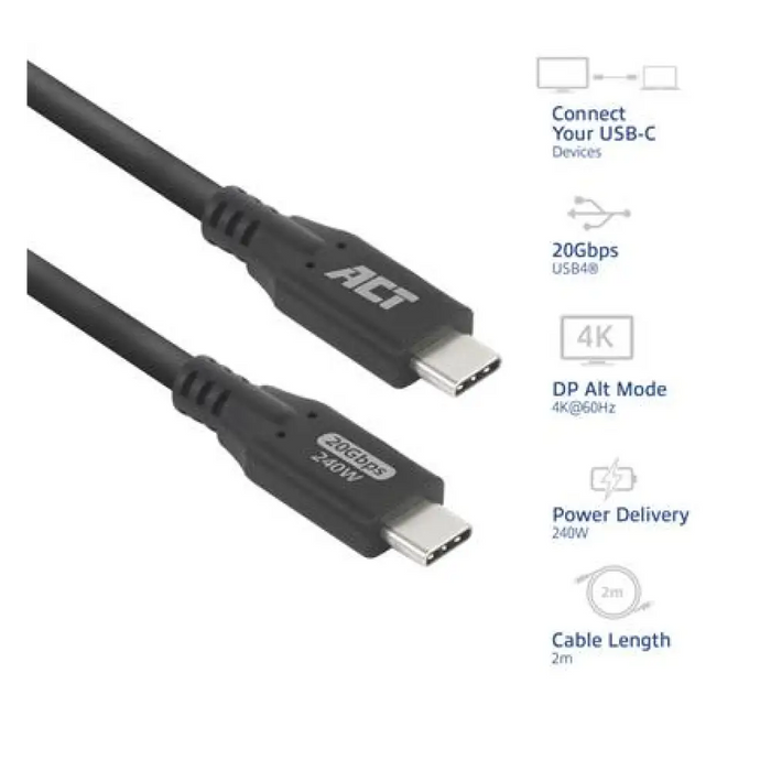 ACT Кабел USB-C - USB-C 2 м / USB4 20Gbps 240W