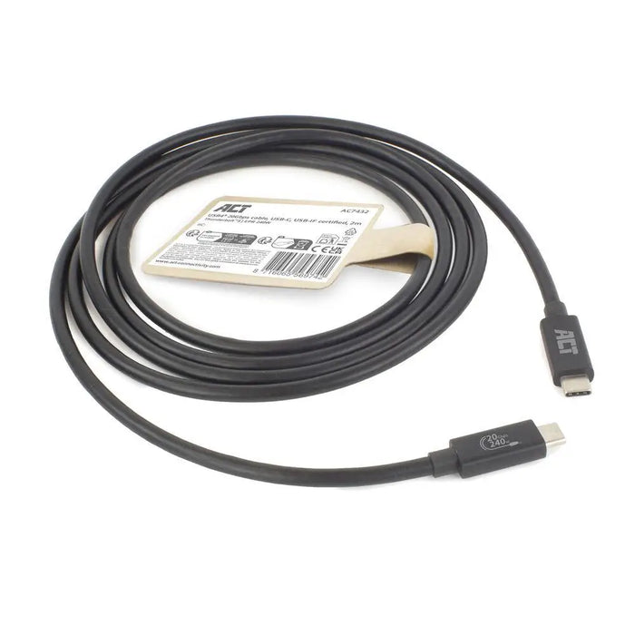 ACT Кабел USB-C - USB-C 2 м / USB4 20Gbps 240W сертифициран