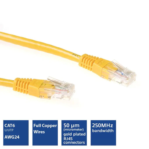 ACT Мрежов пач кабел cat.6 U/UTP 0.25 м жълт булк