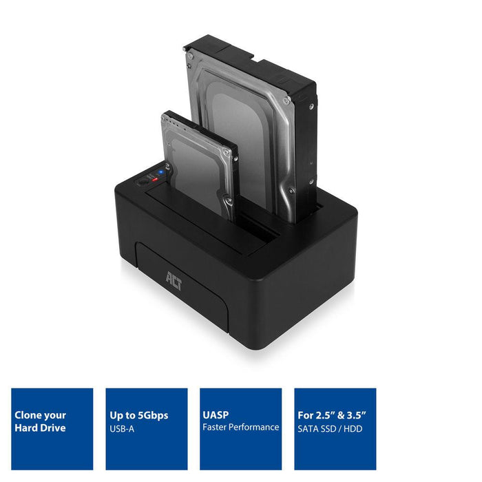 ACT Докинг стейшън AC1504, USB 3.1 Gen1 за 3.5"/2.5" HDD/SSD черен