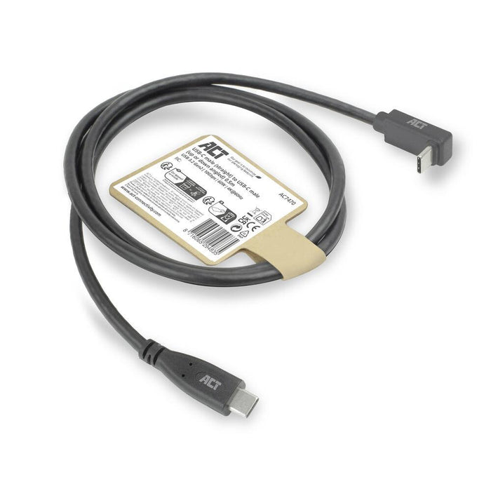 ACT Кабел USB-C - USB-C, 10Gbps, 60W, 0.5 м, конектори - 1x прав и 1x на 90&deg; up/down angled