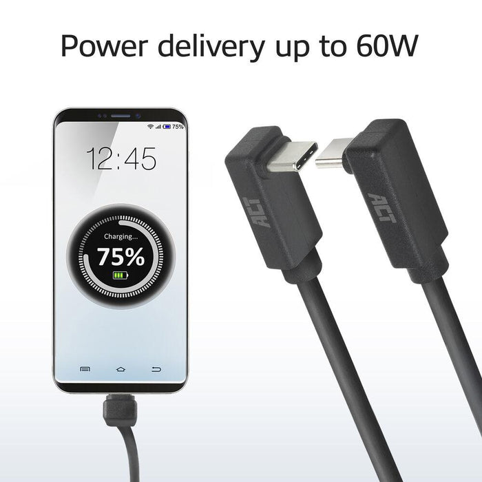 ACT Кабел USB-C 10Gbps, 60W, 0.5м, конектори на 90&deg; up/down angled