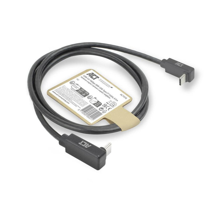 ACT Кабел USB-C 10Gbps, 60W, 0.5м, конектори на 90&deg; up/down angled