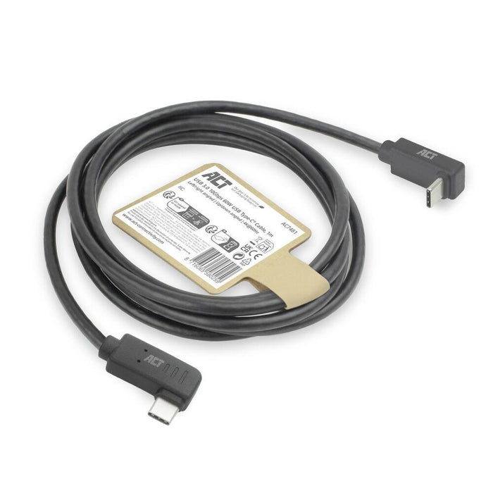 ACT Кабел USB-C - USB-C, 10Gbps, 60W, 1 m, конектори 90&deg; left/right, up/down angled