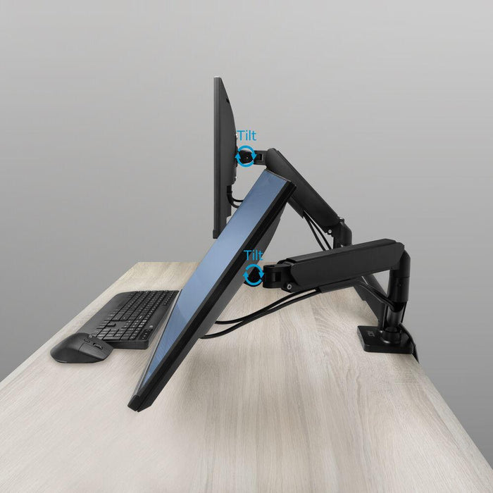 ACT Стойка за 2 бр. монитора за бюро AC8314, Регулируема, 17" - 34", 9 кг, газова пружина
