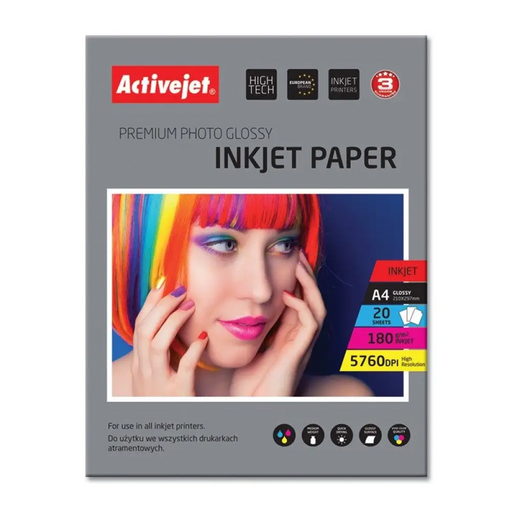 Activejet AP4-180G20 гланцова фотохартия; за мастилен