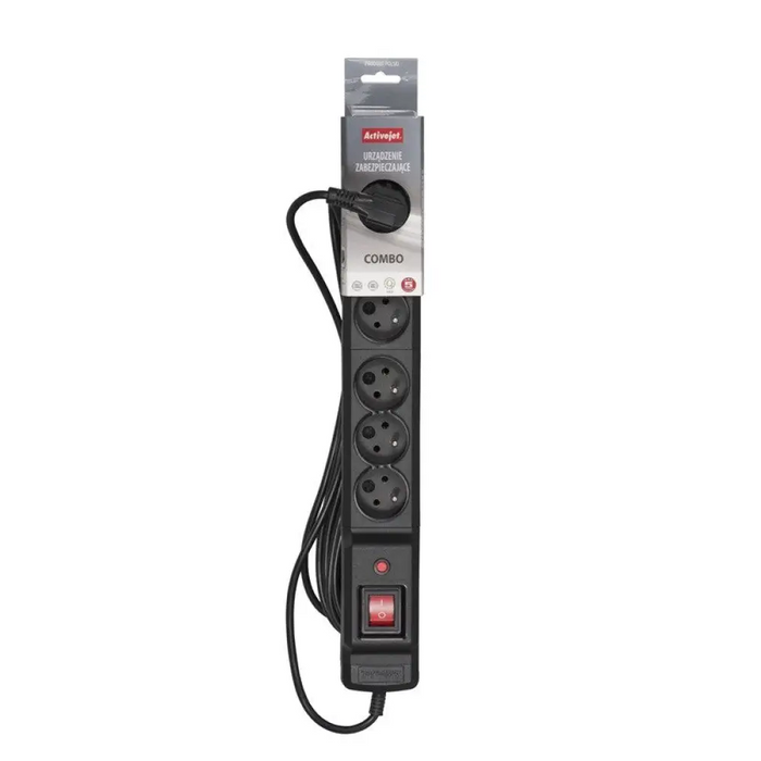 Activejet COMBO 6GN 3M черен разклонител с кабел