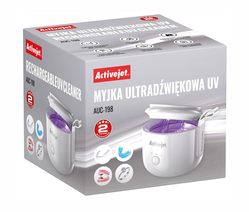 Activejet USB презареждаща се UV ултразвукова почистваща машина AUC-198 бяла