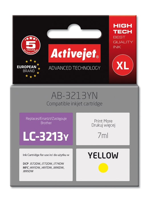 Activejet AB-3213YN Касета с мастило (заместител за Brother LC3213Y; Supreme; 7 ml; жълта)