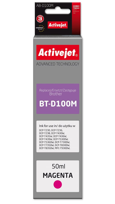 Мастилена касета Activejet AB-D100M за принтери Brother, резервна част за Brother BT-D100M; Supreme; 50 мл; магента