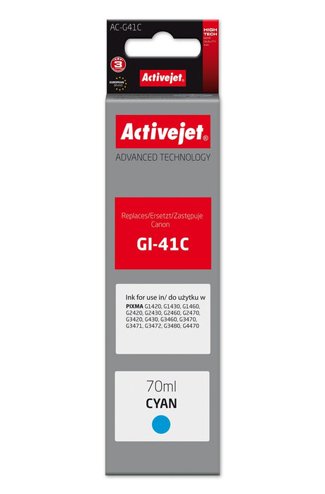 Мастило Activejet AC-G41C за принтери Canon, Резервна част за Canon GI-41C 4543C001; Supreme; 70 мл; циан