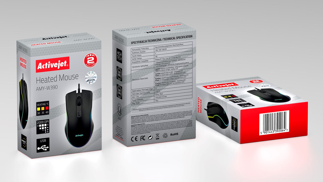 Activejet AMY-W390 USB кабелна отопляема мишка