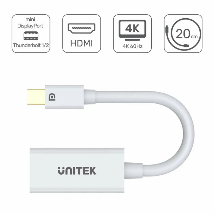 Адаптер за мини DisplayPort към HDMI Unitek Y-6331 Бял 20 cm