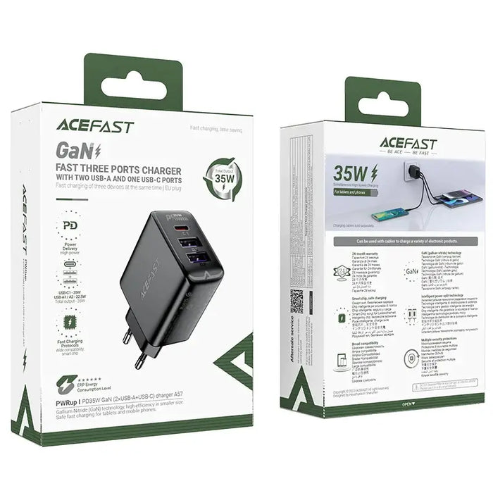 Адаптер Acefast A57 PD 35W GaN 2x USB - A + USB - C черен