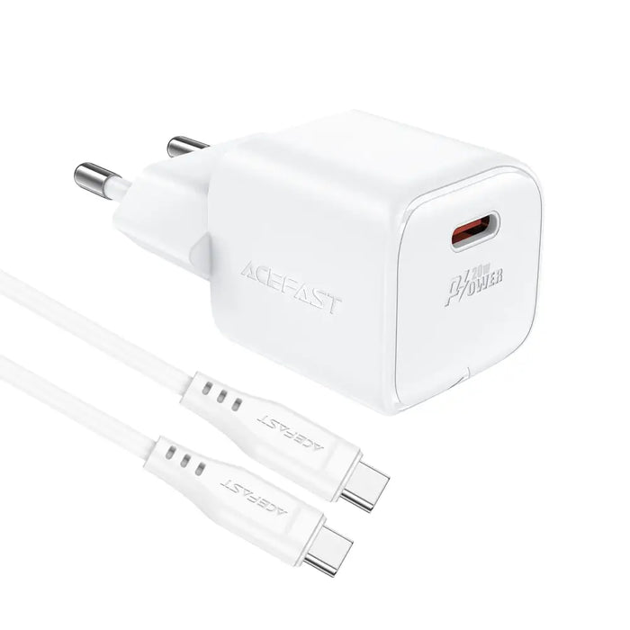 Адаптер Acefast A73 Mini PD 20W GaN + USB - C кабел бели