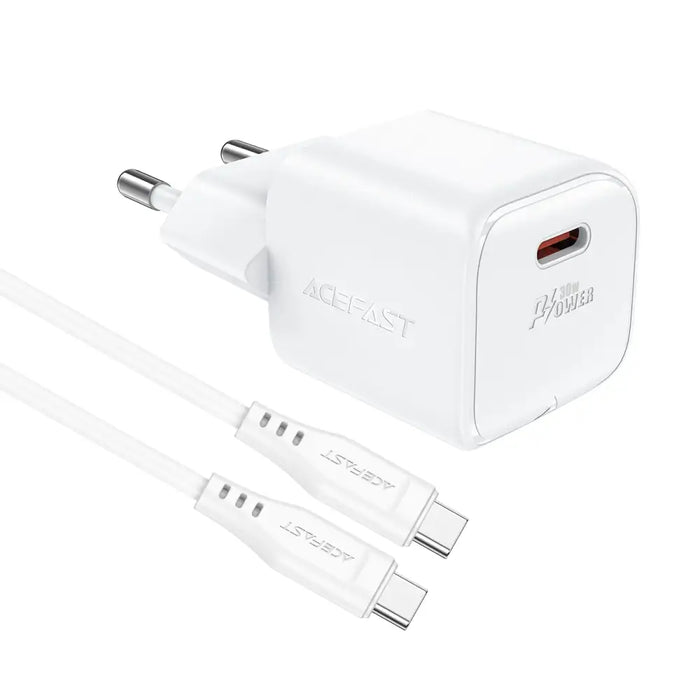 Адаптер Acefast A77 Mini PD 30W GaN + USB - C кабел бели