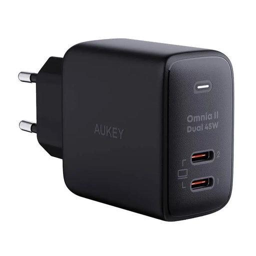 Адаптер Aukey PA-B4T 2x USB-C 45W черен