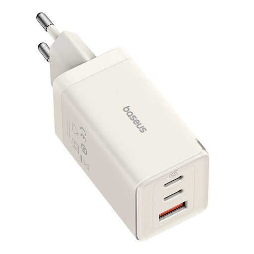 Адаптер Baseus GaN5 2x USB-C + USB 65W + кабел 1m бял