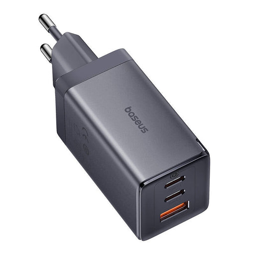 Адаптер Baseus GaN5 2x USB-C + USB 65W + кабел 1m сив