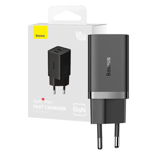 Адаптер Baseus GaN5 40W 2x USB - C черен