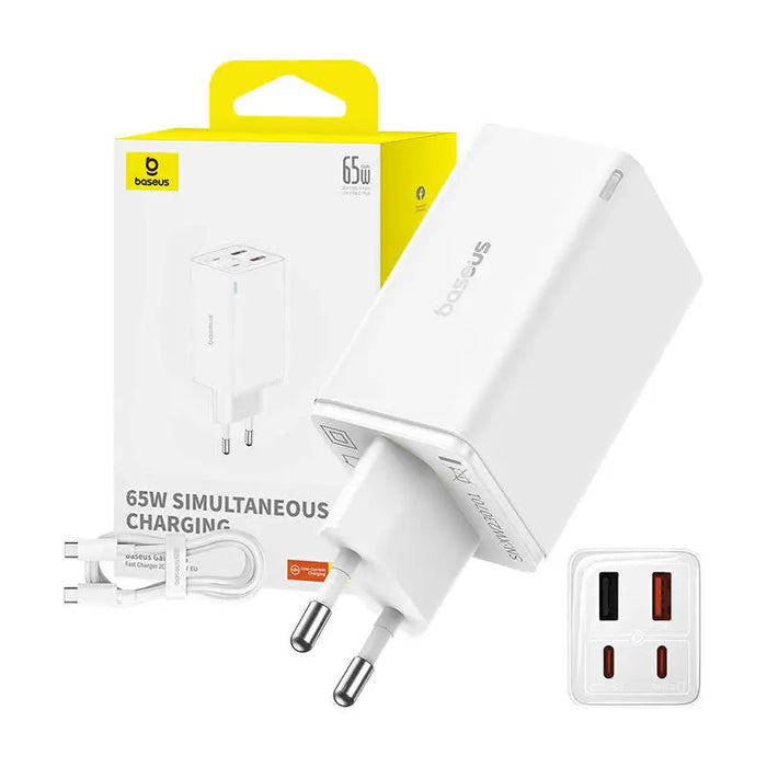 Адаптер Baseus GAN6 Pro 2x USB-C + 2x USB 65W бял