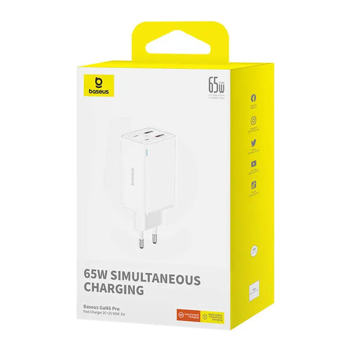 Адаптер Baseus GAN6 Pro 2x USB-C + 2x USB 65W бял