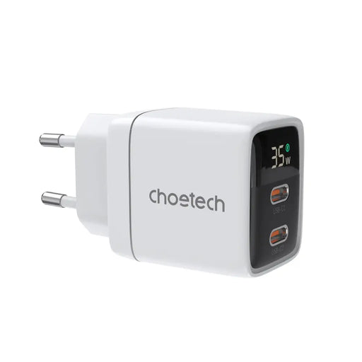 Адаптер Choetech PD6051 2x USB - C PD 35W GaN с дисплей бял