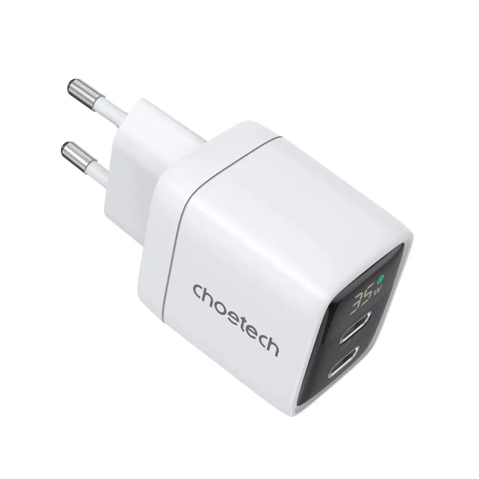 Адаптер Choetech PD6051 2x USB - C PD 35W GaN с дисплей бял