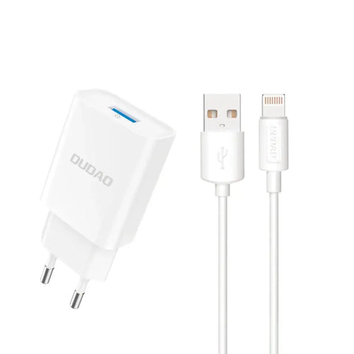 Адаптер Dudao A4EU USB - A 2.1A бял + Lightning кабел