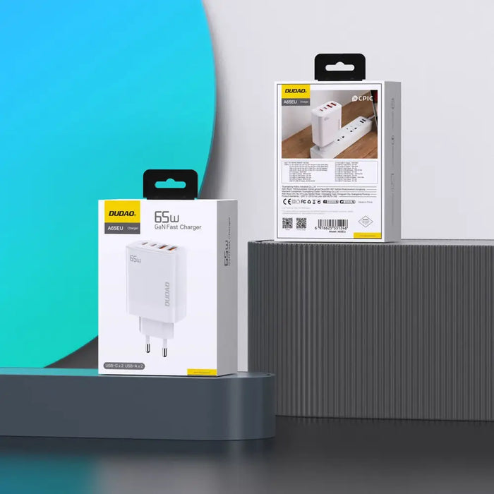 Адаптер Dudao A65EU GaN 2x USB-A / 2x USB-C PD 65W бял
