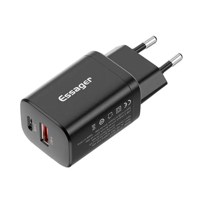 Адаптер Essager USB - C + USB - A 30W PD + QC черен