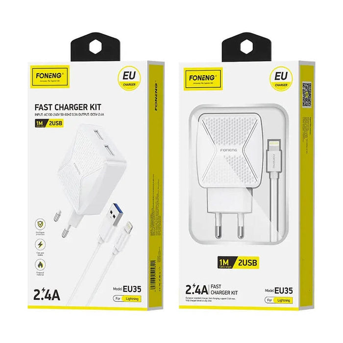 Адаптер Foneng EU35 2х USB 2.4A с Lightning кабел