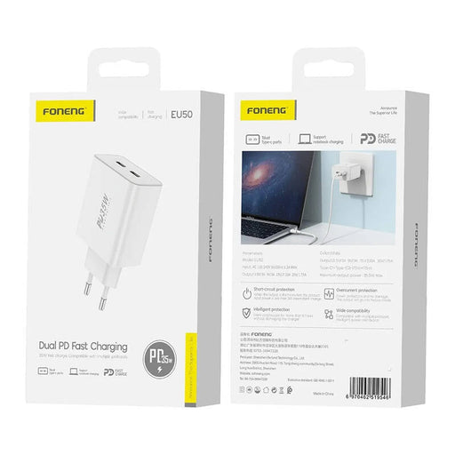 Адаптер Foneng EU50 2х USB-C PD35W бял