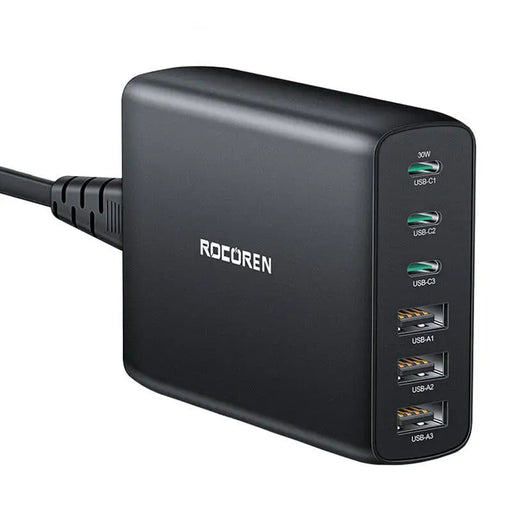 Адаптер GaN Rocoren 3x USB - C 3x USB 100W черен
