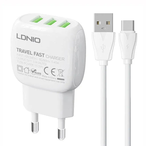 Адаптер LDNIO A3315 3х USB с USB - C кабел